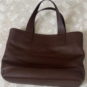 Brown Leather Tote Bag Embossed "New York or Nowhere"